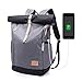 Produktbild Laptop Rucksack 15,6 Zoll Roll Top Herren Rucksack Business College Daypack Casual Damen Schulrucksack, Großer Kapazität, mit USB-Ladeanschluss & Laptop Fach, Grau