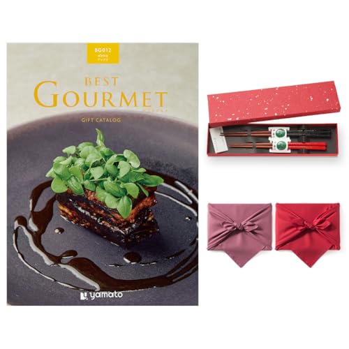 best Gourmet(ベストグルメ)グルメカタログギフト alesia(アレジア)+箸二膳(金ちらし)【風呂敷包み】 京赤色(無地)
