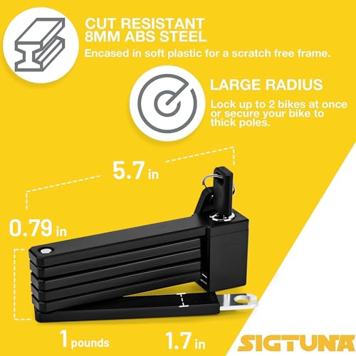 Sigtuna 2025 Updated Compact Folding Bike Lock, Hardened Steel, Lightweight with Easy Mounting, Foldable Lock for Bicycle, Electric Bike, Baby Stroller, Outdoor Equipments - Black