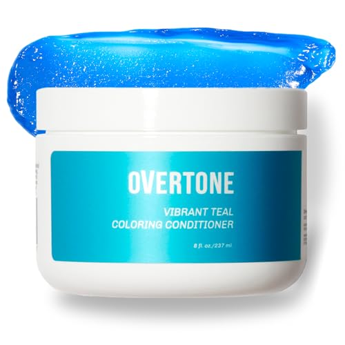 Image of OVERTONE Color Depositing Treatment Hair Mask, Vibrant Teal, 8 oz | Semi Permenant & Nourishing Coloring Conditioner for All Hair Types, Contains Shea Butter & Coconut Oil, Vegan & Cruelty-Free