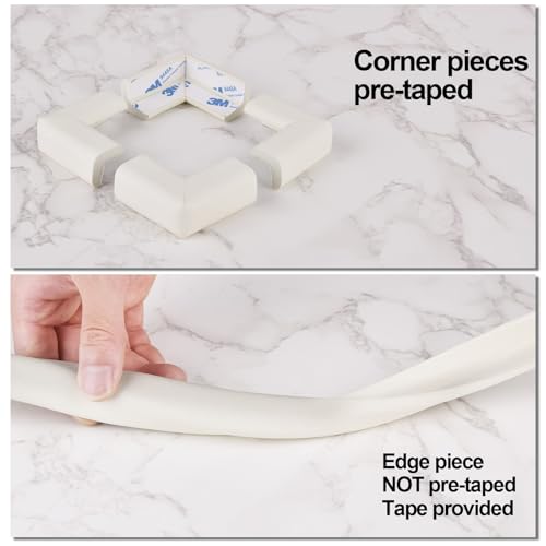 Image of Baby Proofing Edge and Corner Guards, 16.4 ft + 4 Corners, White | NBR Foam, 3M Adhesive, Cut-to-Fit Edge Roll, 4 Corner Guards, Furniture Edge Protection