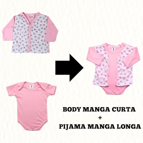 Kit Pagaozinho Body Mijao Bebe Recem Nascido 3 Pcs Enxoval (Rosa-MENINA, M)
