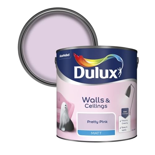 Dulux Walls & Ceilings Matt Emulsion Paint, Long-Lasting, Easy-To-Apply, Quick Drying, Perfect For Living Rooms, Bedrooms, Hallways, Kitchens, Indoor & Outdoor Use, 2.5L, (Pretty Pink)