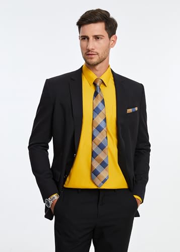 Image of HISDERN Mens Dress Shirt with Tie Pocket Square Set Classic Button Down Shirt Matching Tie Long Sleeve Shirts