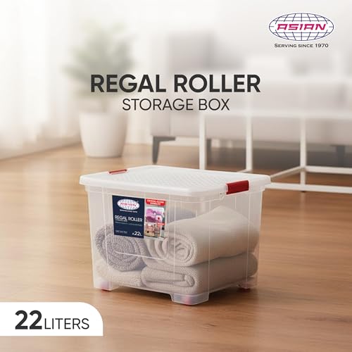 Image of Asian Plastowares - Regal Roller | 22 Ltr - Storage Box | Stackable Organizer for Clothes, Toys, Kitchen, Makeup & More | BPA-Free, Space-Saving Design | Multipurpose Boxes | Transparent