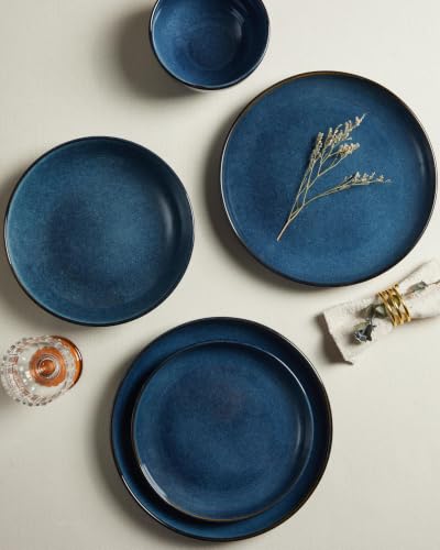 Image of Pokini Stoneware Dinnerware Sets for 4, 16pcs Plates and Bowls Sets Dishes | Reactive Glaze Ceramic Dish Set, Microwave & Dishwasher Safe, Highly Chip and Crack Resistant Dishware sets, Starry Blue