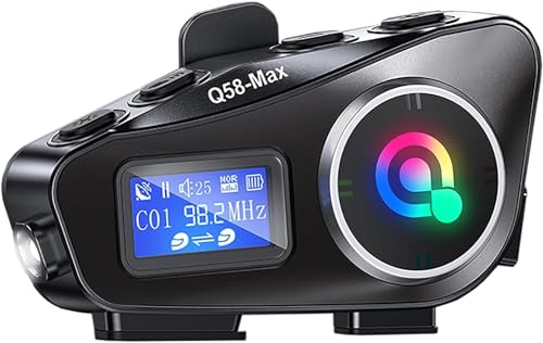 OBEST Interfono Moto Casco Auricolare 500M, Bluetooth Auricolare Casco Moto, Supporta FM Radio/TF Carta/Siri, Condividi Musica, IP65 Interfono Sistema Comunicazione con Luce Atmosferica, 1000mAh