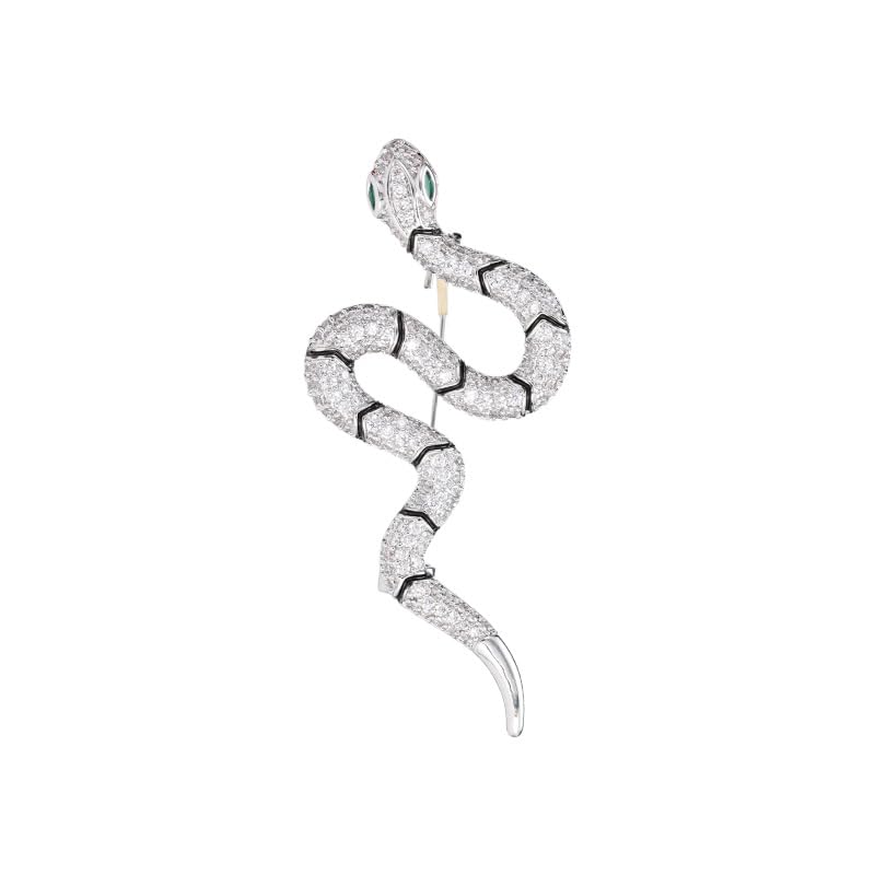 Image of Gold Snake Brooches Pins for Women Men Statement Snake Enamel Lapel Pins Crystal Rhinestone Accessories Powerful Animal Insect Clothing Coat Jacket Lapel Jewelry Gifts