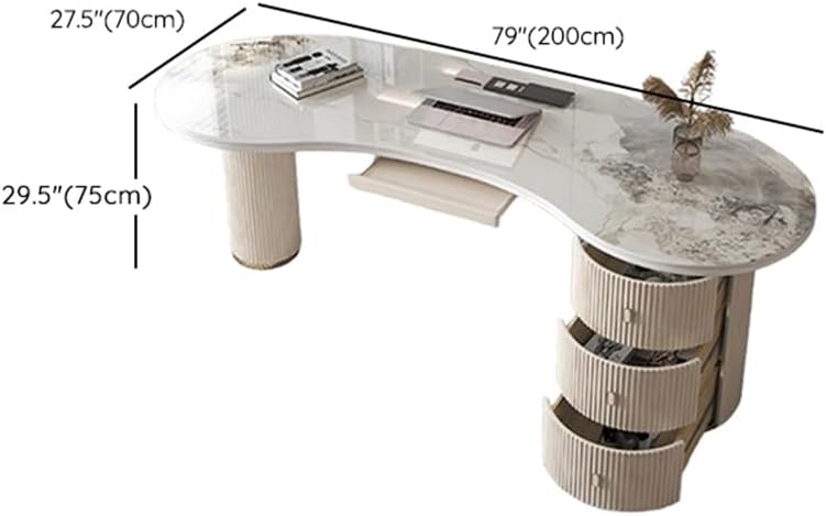 LITFAD Slate Top Writing Table with Wireless Charge and Side Storage, Modern Boss Table, Office Computer Desk for Home Office, Without Chairs, 55" L x 27.5" W x 29.5" H
