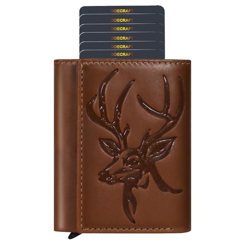 Image of DEOCRAFT Men's Genuine Leather RFID Wallet | Premium Slim Red Wallet for Men with Deer 3D Print | 8 Card Slots Secure and Durable | Casual Stylish | Formal & Gifting Use, Golden (TAN)