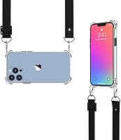 Vista 11 de Funda transparente para iPhone 13 Pro Max con correa cruzada ajustable desmontable, ajuste delgado, funda protectora a prueba de golpes con cordón