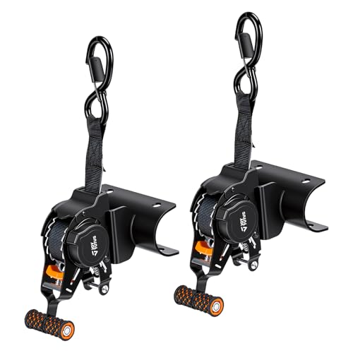 JOYTUTUS 2PCS Retractable Ratchet Straps for Round Tube 2-Pack Heavy Duty 10x1 Auto Retracting Tie Down Straps 1 500lb Break Strength Black