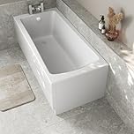 Baystone 1600 x 700mm Single Ended Bath White Gloss Soaking Bathttub, Acrylic Baths for Bathrooms, Straight Wide End, Adjustable Feet, No Panel