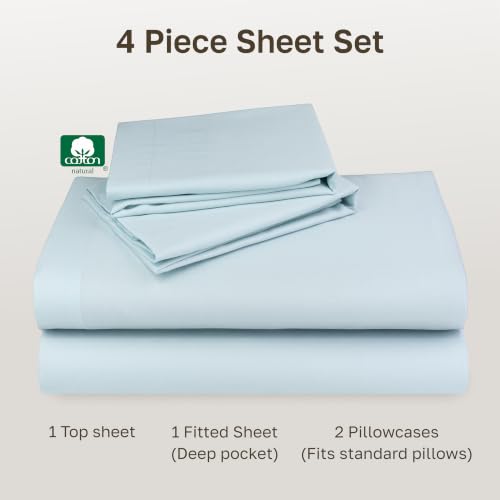 Image of California Design Den Full Size Bed Sheets Set - Natural 100% Cotton Sheets Full Size Bed, Soft Sateen, Deep Pockets, Breathable and Durable Bedding - Baby Blue