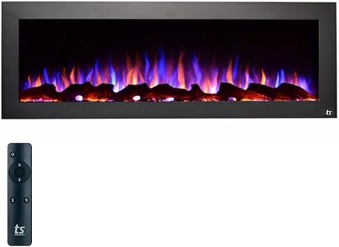 Touchstone Sideline Indoor/Outdoor Decorative Electric Fireplace -No Heat -GFI Plug for Outdoor Use -50" Wide -in Wall Recessed or Wall Mount -Realistic 3 Color Flame -Log & Crystal -Model 80017