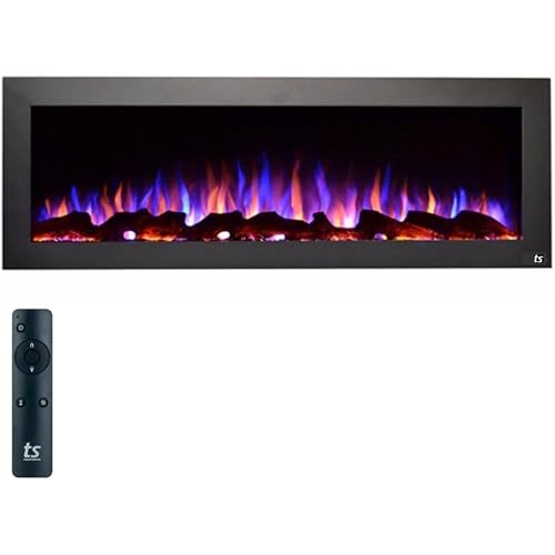 Touchstone Sideline Indoor/Outdoor Decorative Electric Fireplace -No Heat -GFI Plug for Outdoor Use -50" Wide -in Wall Recessed or Wall Mount -Realistic 3 Color Flame -Log & Crystal -Model 80017