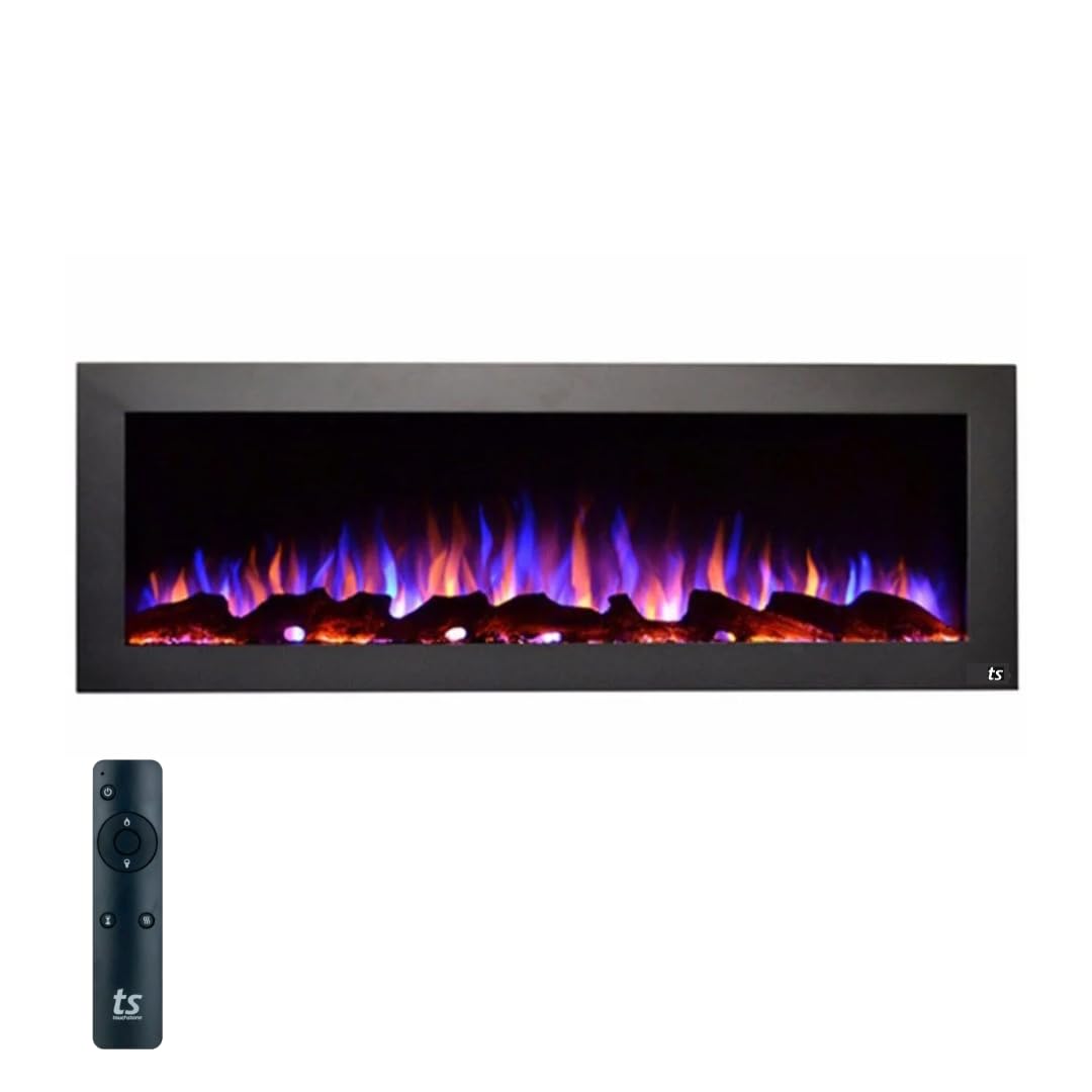 Touchstone Sideline Indoor/Outdoor Decorative Electric Fireplace -No Heat -GFI Plug for Outdoor Use -50" Wide -in Wall Recessed or Wall Mount -Realistic 3 Color Flame -Log & Crystal -Model 80017