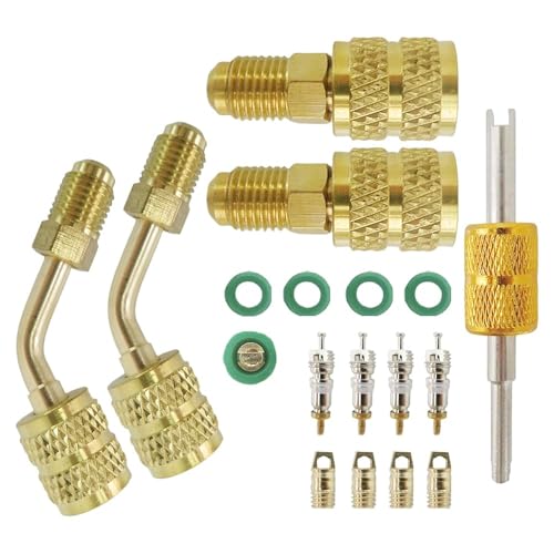 Adaptador R410a para Sistema Mini Split, Adaptador de Puerto de Carga y Vacío, Rosca Hembra 5/16" y Macho 1/4", Removedor de Núcleos de Válvula, Empaques para Manguera R134a, Núcleos de Válvula 5V1, para Servicio HVAC y Refrigeración miniatura 1