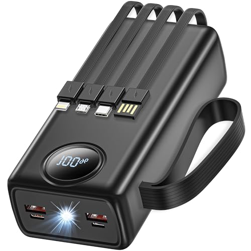 Power Bank 27000mAh con 4 Cables Integrados, 22.5W Cargador Portátil