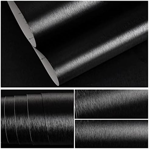 VEELIKE Black Brushed Stainless Steel Contact Paper for Kitchen Appliances 15.7''x118'' Black Peel and Stick Wallpaper Waterproof Self Adhesive Contact Paper for Countertops Cabinets Fridge Dishwasher