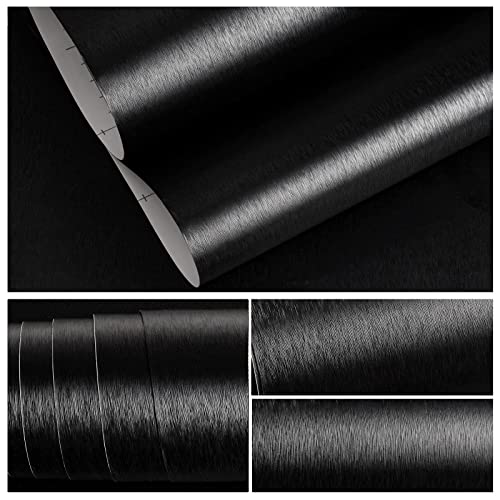 Veelike Black Brushed Stainless Steel Contact Paper For Kitchen Appliances 15.7''X118'' Black Peel And Stick Wallpaper Waterproof Self Adhesive Contact Paper For Countertops Cabinets Fridge Dishwasher #TOP28