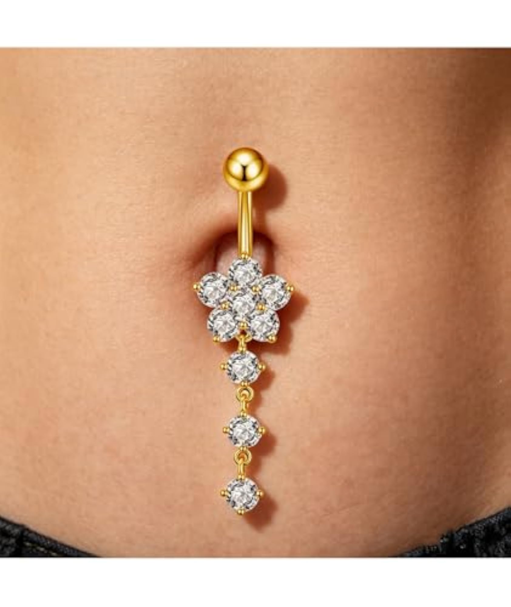 4-Piece Flower Belly Piercing Jewellery Set with Tassel Pendant