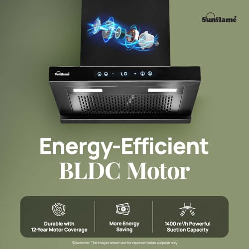 Image of Sunflame 60 cm BLDC Chimney with 1400 m /h suction | Low Noise Operation with Heat Auto Clean | 12 Year Motor Coverage | SF-AS60
