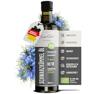 Black Seed Oil Bio Schwarzkümmelöl ungefiltert 250ml – Ägyptisches Schwarzkümmel Öl mit hohem Thymochinongehalt (4600 mg/1000 ml) aus deutscher Ölmanufaktur