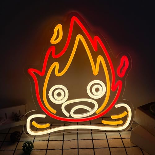 Image of Pounchi Cute Calcifer Neon Sign Neon Light 13.4''x 12.5'' Gifts Cute Anime LED Sign for Gaming Room Accessory for Teen Room Decor