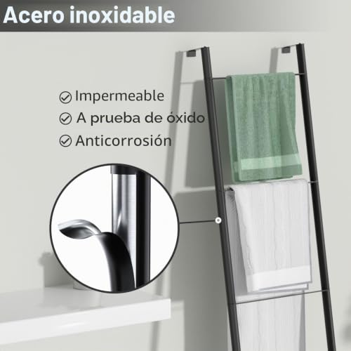 Miniatura 2 de Pickpiff Escalera De Metal, Estante De Pared Inclinado Para Baño Decorativo, Sala De Estar, Cocina, Soporte Para Toallas, Mantas, Salidas 4 Niveles, Negro