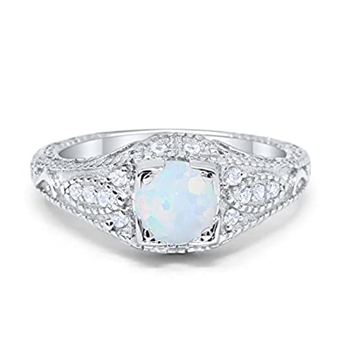 Blue Apple Co. Vintage Art Deco Design Solitaire Wedding Engagement Ring Round CZ 925 Sterling Silver