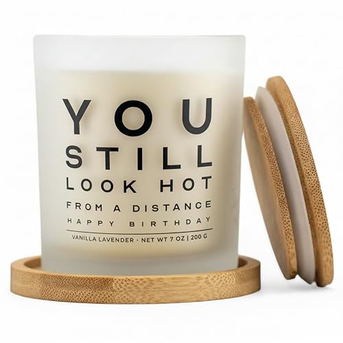 Wick and Wit You Still Look Hot from a Distance Gift Set – Funny Birthday Gifts for Women, Playful Gifts for Her, Vanilla Lavender Soy, 50+ Hour Burn, Ready to Gift Box