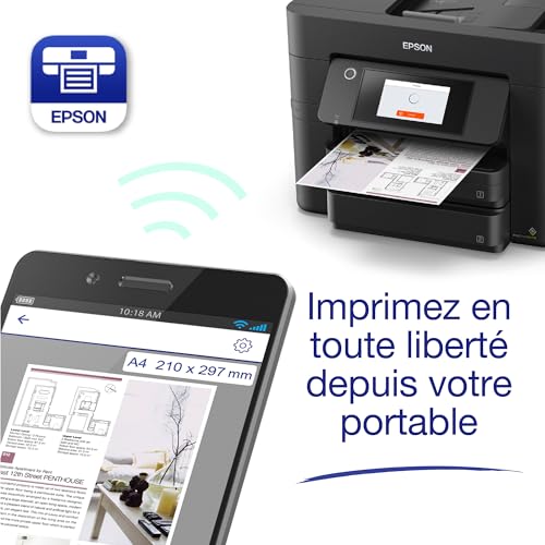 EPSON WorkForce Pro WF-4830 | Imprimante 4-en-1 - Impression recto-verso, Numérisation, Copie, Fax - WiFi Direct, Ethernet, 25ppm Noir/12ppm Couleur, PrecisionCore, ADF, Mobile, Compacte