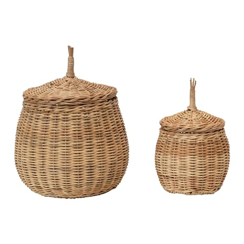 Creative Co-Op Hand-Woven Wicker Baskets with Lids, Set of 2