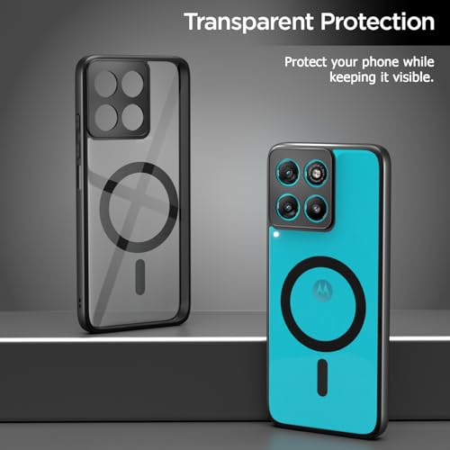 Image of Amazon Basics Back Cover for Motorola Moto G67 Power 5G / G57 Power 5G Compatible with Mag-Safe | Shockproof Design | Hard Transparent Back Case (Black Mag-Safe)