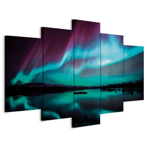 murando - Wandbilder XXL Polarlicht 200x100 cm 5 tlg - Wand Deko Leinwand...