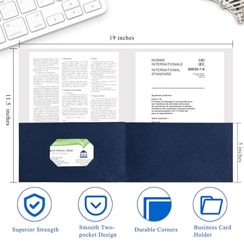 Zzrywuty 50 Packs Two Pocket File Folders with Business Card Slot,Textured Paper,Letter Size,Holds 100 Plus Sheets for School,Office,Business,Royal Blue by Zzrywuty - Image 2