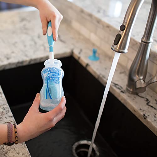 Dr. Brown's Escova de limpeza de mamadeira com esponja e esfregão - azul - pacote com 3