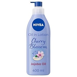 NIVEA Oil In Lotion Cherry Blossom & Jojoba Oil (400ml), Replenishing Body Lotion with Floral Cherry Blossom Scent & Pampering Jojoba Oil, Long-Lasting 48H Moisturising Cream, NIVEA Body Lotion