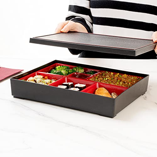 Restaurantware-12.2 x 9.8 x 2.4 Inch Compartment Lunch Container, 1 Japanese Style Adult Lunch Container - With 6 Compartments, Greaseproof, Black & Red Plastic Divided Meal Box, Hot & Cold Food by Restaurantware - Image 5