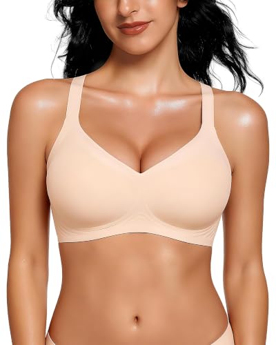 Image of Vinfact Womens V Lace Wireless Seamless Bras No Underwire Comfort Push Up Bra Supportive Full Coverage Bralettes T Shirt Bra