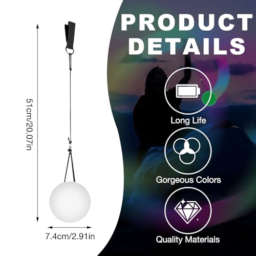 WDKXCN 6 Stück LED Poi Bälle, Soft Spinning Jonglierbälle, Leuchtende POI Jonglierbälle mit Regenbogen Farben, Jonglierbälle mit Verstellbaren Doppelschlaufen-Leinen, für Anfänger & Profis