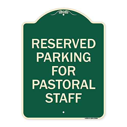 SignMission Designer Series Sign - Reserved Parking for Pastoral Staff | Green & Tan 18" x 24" Heavy-Gauge Aluminum Architectural Sign | Protect Your Business & Municipality | Made in The USA