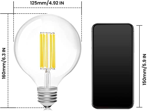 Bonlux Dimmable Globe Light Bulbs, Large Clear Bulb Edison Screw ES LED Filament Bulb G125 E27, 8W Vintage Retro Decorative lamp Energy Efficient Warm White 2700K