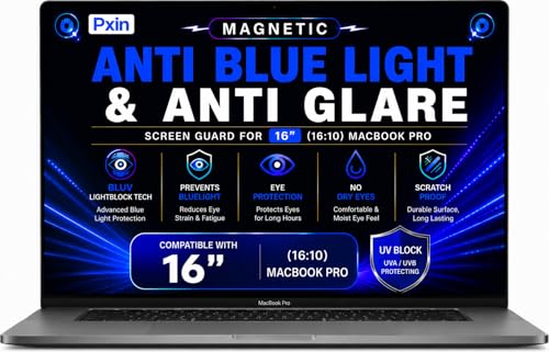 Image of Pxin Magnetic Laptop Anti Bluelight and Anti Glare Screen Guard compatible with 16 inch MacBook Pro | BLUV Lightblock Tech | Scratch Proof | Prevents bluelight | Eye Protection | No Dry Eyes
