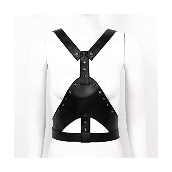 inhzoy Unisex Harness Gürtel Leder Offen BH Top Punk Gothic Brust Harness Körper Gürtel Taillengurt mit Schnallen – Bild 3