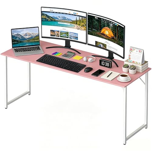 Image of BestOffice Computer Desk,Home Office Desk, Modern Simple Style for Home Office Study Writing (Pink, 63 Inch)