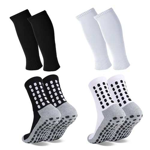 2 Set Grip Soccer Socks Shin Guard Sleeves Non Slip Soccer