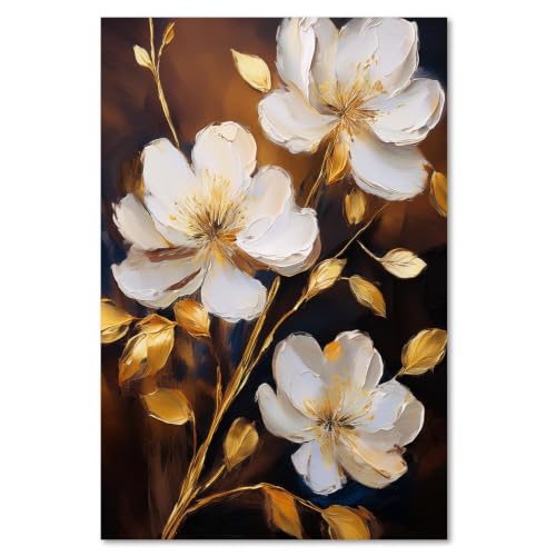 Lienzo de flores blancas para decorar tu salón con elegancia natural moderna