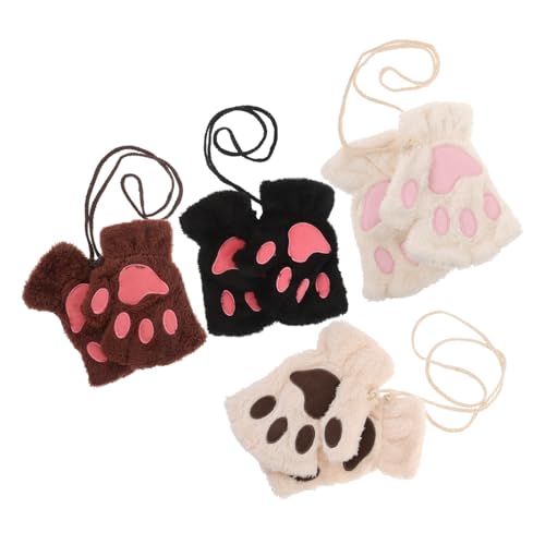 Guantes de pata de gato de felpa sin dedos para mujer COLLBATH 4 pares para invierno